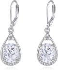 wholesale 925 Sterling Silver Teardrop Cubic Zirconia Drop Earrings with Leverbacks for Women-0-0