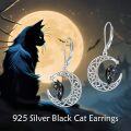 wholesale 925 Sterling Silver Black Cat Moon Star Drop Earrings-0-1