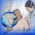 TOUPOP Sterling Silver Crystal Nurse Necklace Caduceus Pendant Jewelry-0-3