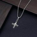 wholesale 925 Sterling Silver Mens Gothic Cross Necklace w/ 3D Blackened Nail & Skull Pendant-0-3