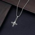 wholesale 925 Sterling Silver Mens Gothic Cross Necklace w/ 3D Blackened Nail & Skull Pendant-0-3