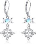 wholesale 925 Sterling Silver Triple Moon Goddess Celtic Knot Dangle Earrings with Rainbow Moonstone for Women Norse Pagan  36x18mm-0-0