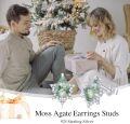 wholesale 925 Sterling Silver Natural Moss Agate Stud Earrings - Pear/Kite/Oval/Round/Cushion Shaped - Vintage Jewelry for Women-0-2