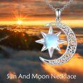 wholesale 925 Sterling Silver Opal Sun and Moon Star Pendant Necklace with Swirls Design-0-5