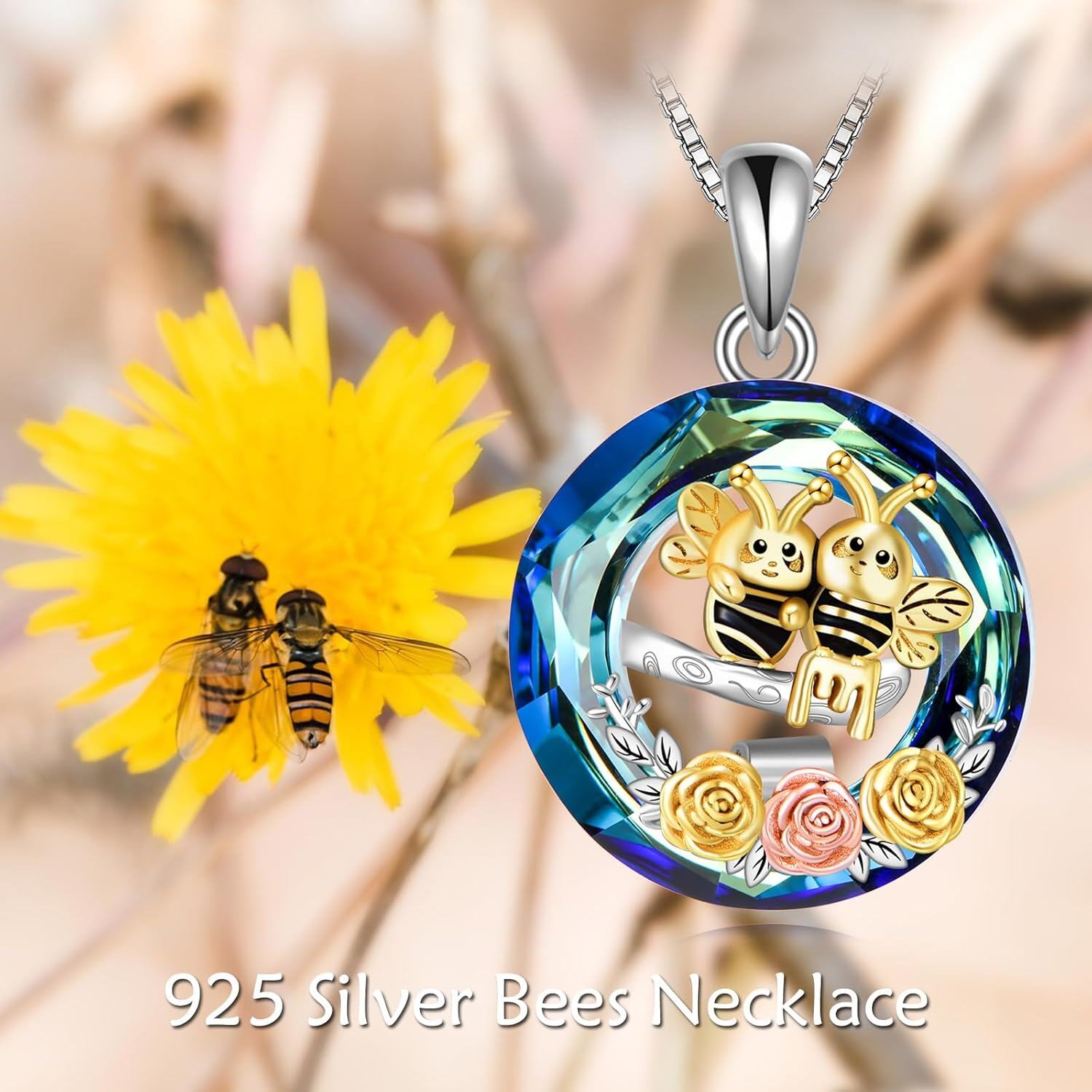Sterling Silver Crystal Bee Cat Hummingbird Pendant Necklace-0-3