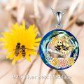 wholesale 925 Sterling Silver Blue Crystal Bumblebee Rose Pendant Necklace for Women-0-2