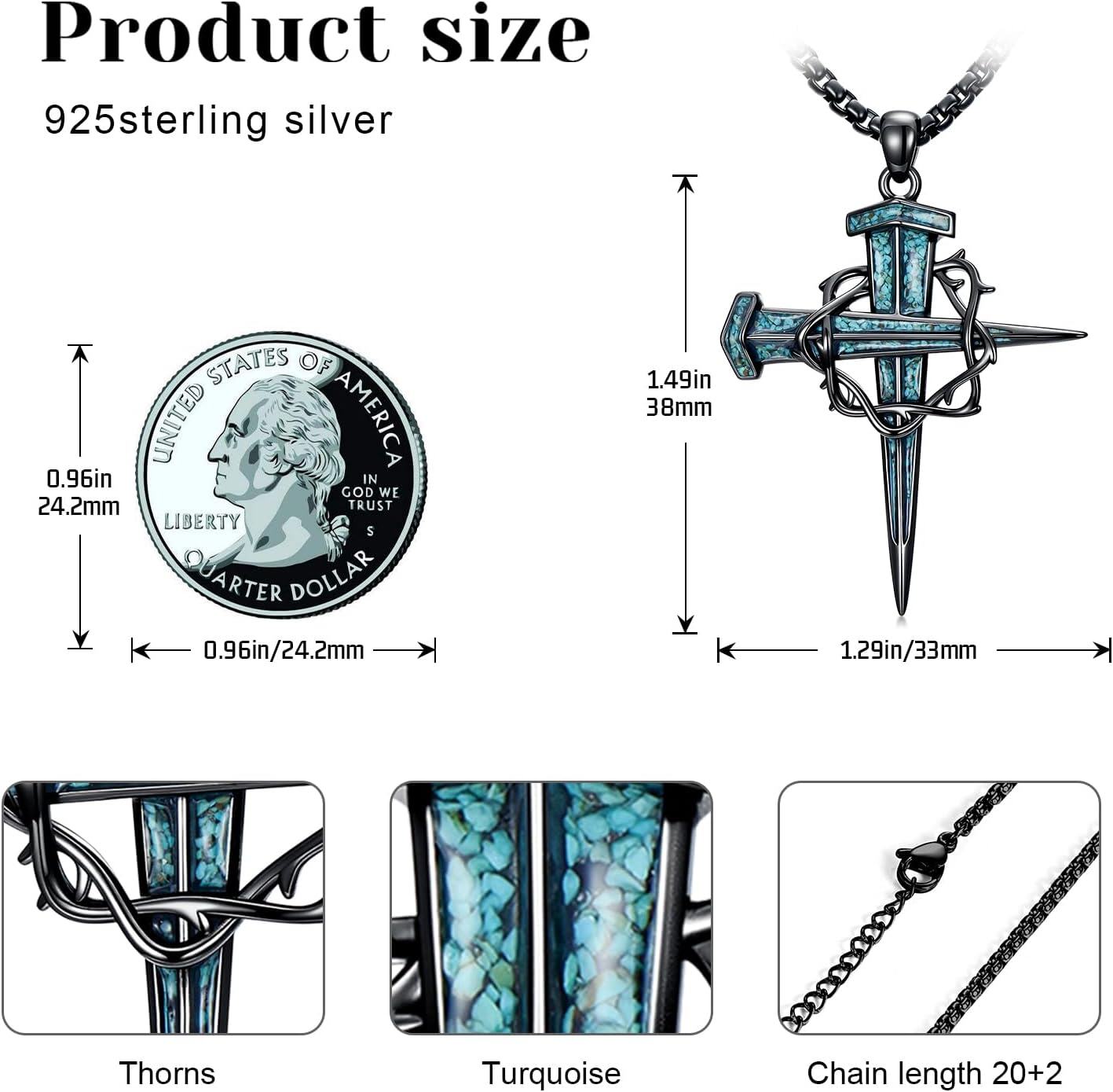 wholesale 925 Sterling Silver & Turquoise Celtic Cross Sword Pendant Necklace for Men Women Christian -0-3