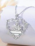 wholesale 925 Sterling Silver Heart-Shaped Rose Vine Reading Girl and Cat Pendant Necklace for Women-0-2