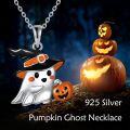 wholesale 925 Sterling Silver Halloween Ghost with Jack-o'-Lantern and Hat Charm Pendant Necklace-0-1