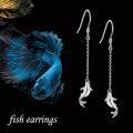 wholesale 925 Sterling Silver Fish Shape Long Chain Drop Earrings for Women-0-3