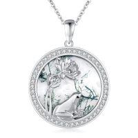 wholesale 925 Sterling Silver Green Moss Agate Lotus Flower Frog Dragonfly Pendant Necklace for Women-Frog
