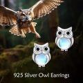 wholesale 925 Sterling Silver Cute Owl Moonstone Stud Earrings Platinum Plated Jewelry For Women-0-5