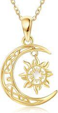 wholesale Gold Crescent Moon & Sun Charm Necklace 14K Yellow Gold Minimalist  for Her-0-0