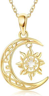 wholesale Gold Crescent Moon & Sun Charm Necklace 14K Yellow Gold Minimalist  for Her-sun and moon