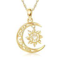 wholesale 14k Gold Crescent Moon Pendant With Sun Detail-sun and moon