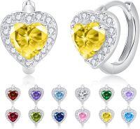 wholesale 925 Sterling Silver Cubic Zirconia 12 Birthstone Heart Huggie Hoop Earrings Valentine Wedding Gifts-11-Nov.