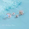 wholesale 925 Sterling Silver Moonstone Stud Earrings - Synthetic Round Hypoallergenic Jewelry for Women-0-4