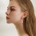 wholesale 925 Sterling Silver Plated Rose Gold Flower Drop Dangle Earrings with Long Fringe Chains for Girls and Women Lightweight  42mm Length-0-1