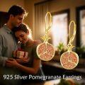 wholesale 925 Sterling Silver Gold Plated Red Crystal Pomegranate Shape Dangle Earrings-0-1
