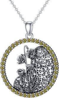 wholesale 925 Sterling Silver White Gold Plated Birthstone Flower Necklace for Women-08-August-Poppy