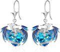 wholesale 925 Sterling Silver & Austrian Crystal Dragon Earrings with Heart-Shaped Stones, Lead/Nickel-Free, 1 Size, Gift Box-0-0