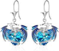 wholesale 925 Sterling Silver & Austrian Crystal Dragon Earrings with Heart-Shaped Stones, Lead/Nickel-Free, 1 Size, Gift Box-09-Sep