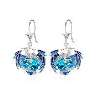 wholesale 925 Sterling Silver Dragon Heart Drop Earrings Wholesale With Blue Crystals-09-Sep