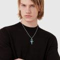 wholesale 925 Sterling Silver Turquoise Eye of Horus Ankh Cross Pendant Necklace   for Men-0-2