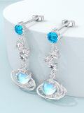 wholesale 925 Sterling Silver Blue Topaz & Heart-Shaped Stone Leverback Dangle Drop Earrings for Women-0-2