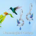 wholesale 925 Sterling Silver Hummingbird & Flowers Drop Earrings for Women Girls  4cm Long-0-5