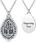 wholesale 925 Sterling Silver Tree of Life Teardrop Keepsake Pendant with Funnel and Chain - Memorial Jewelry for Ashes Cremation Urns (Silver)-0-0