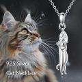 wholesale 925 Sterling Silver Rose Quartz Cat Pendant Necklace for Women Cats Lover-0-2
