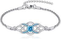 wholesale 925 Sterling Silver Irish Birthstone Celtic Knot Infinity Bracelet-03-Mar-Aquamarine