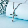 wholesale 925 Sterling Silver Cross Pendant with Turquoise and Black Stone Inlay - Religious Jewelry for Women & Men-0-2