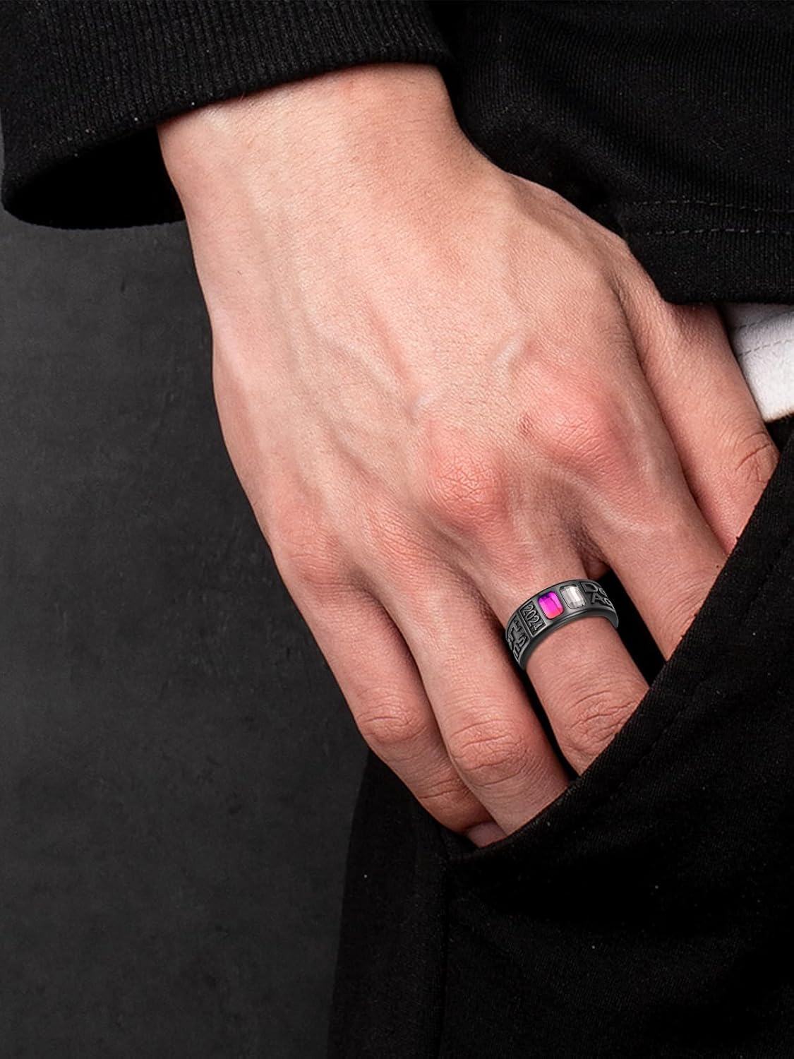 Sterling Silver 0 1 2 3 Gem Men s Graduation Class Ring 4 5 6 7 9 5mm-0-5
