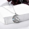 wholesale 925 Sterling Silver Moon Howling Wolf Pendant Necklace with Gemstone s for Women Girls-0-1