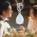 wholesale 925 Sterling Silver White Opal & Lab Grown Diamond Teardrop Pendant Necklace, Elegant Gift for Women-0-4