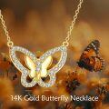 wholesale 14K Gold Diamond Butterfly Pendant Necklace for Women Gifts for Her Mother's Day Anniversary Valentines' Day Birthdays-0-1