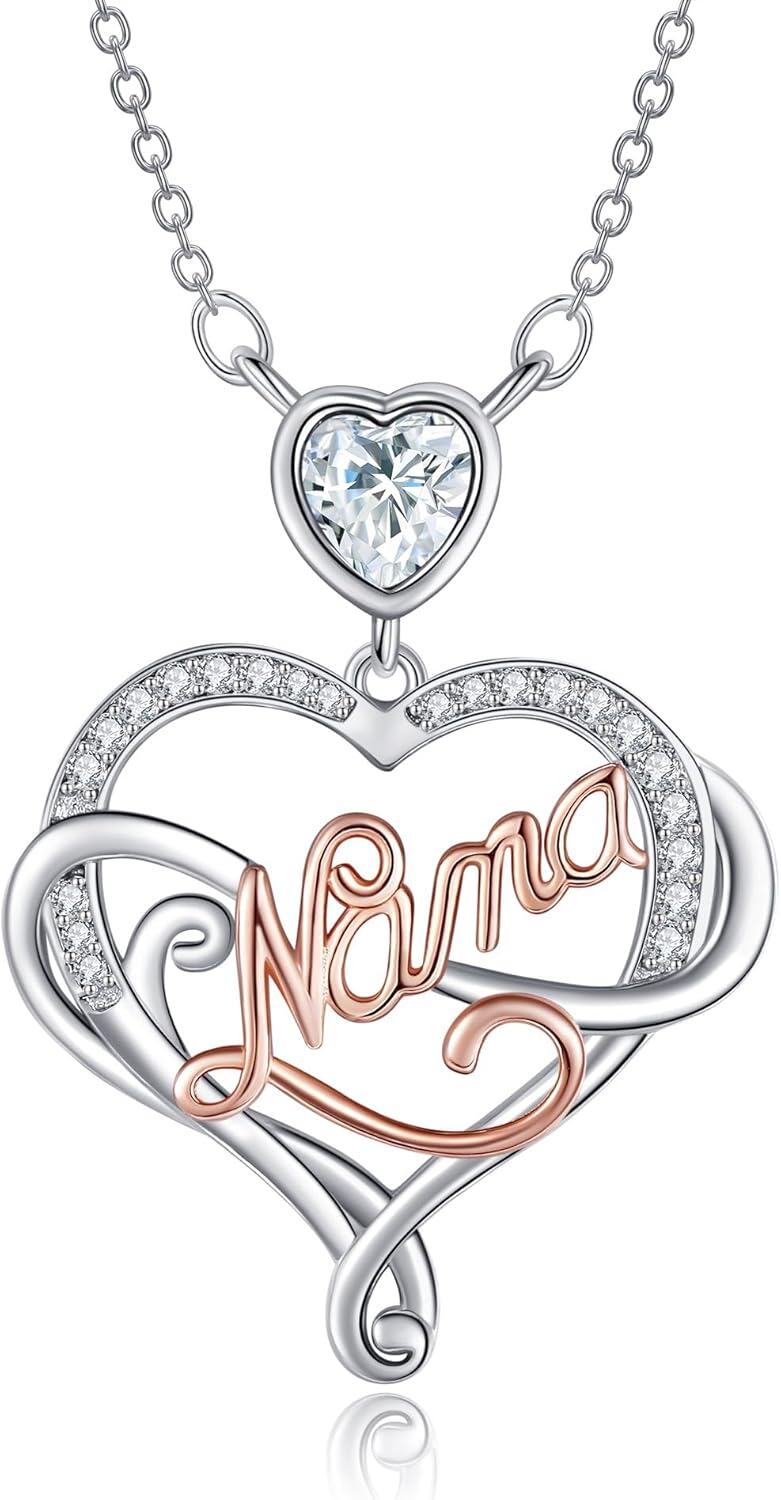wholesale 925 Sterling Silver Heart Nana Nameplate Pendant Necklace with Cubic Zirconia Stones - Mother's Day Gifts for Grandma-0-0