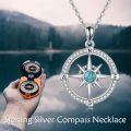 wholesale 925 Sterling Silver Compass Pendant Necklace With Turquoise Stone White Gold Plated-0-5