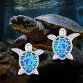 wholesale 925 Sterling Silver Turtle Stud Earrings with Blue Opal Inlay Cute Animal s for Women-0-4