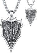 wholesale 925 Sterling Silver Archangel Saint Michael Shield Cross Pendant Necklace for Men Women Catholic Christian Gifts Jewelry 47cm Chain Length-0-0