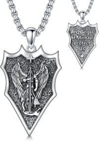 wholesale 925 Sterling Silver Archangel Saint Michael Shield Cross Pendant Necklace for Men Women Catholic Christian Gifts Jewelry 47cm Chain Length-01-St Michael