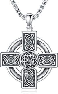wholesale Silver Celtic Cross Pendant Necklace w 2 5mm Chain Men s Religious Amulet-B-style