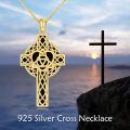 wholesale Gold 925 Sterling Silver Celtic Knot Cross Pendant with Black Onyx and Trinity Heart Charm - Irish Religious Infinity Love Jewelry Set for Women-0-5