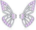 wholesale Gold 925 Sterling Silver CZ Butterfly Stud Earrings with Half Wing Design-0-4
