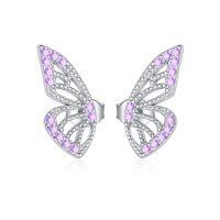 wholesale 925 Sterling Silver Butterfly Earrings Wholesale With Crystals-E_Purple