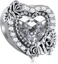 wholesale 925 Sterling Silver Rose Birthstone Charms Heart Pendant Bracelet for Women-04-April-Courageous