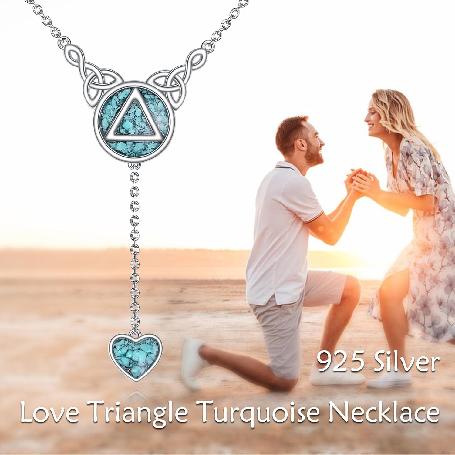 wholesale 925 Sterling Silver & Turquoise Stone Celtic Knot Heart Pendant Necklace for Women-0-2