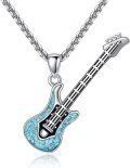 wholesale 925 Sterling Silver Guitar Shaped Turquoise Stone Musical Pendant Necklace for Women and Girls-0-0